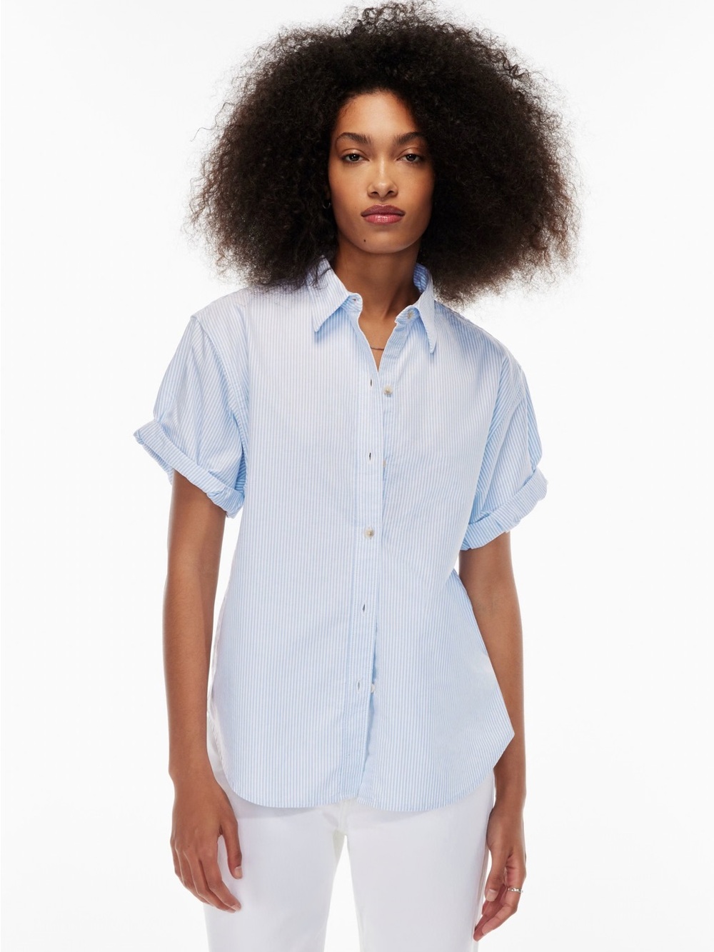 Aritzia Denim Forum The Jane Shirt Size 8 Linen & Cotton Pinstripe Button Up